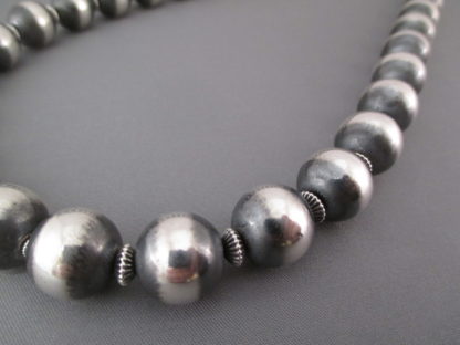 Longer Oxidized Sterling Silver Bead Necklace