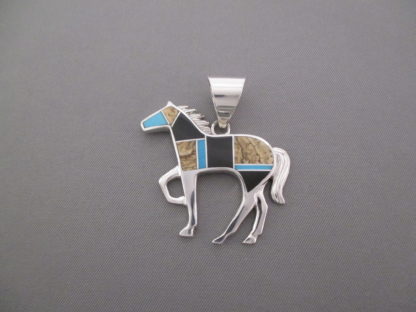Multi-Stone Inlay Horse Pendant with Turquoise (Larger)