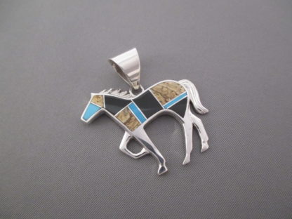 Multi-Stone Inlay Horse Pendant with Turquoise (Larger)