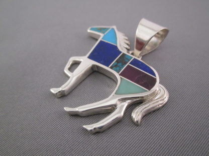 Inlaid Multi-Stone Horse Pendant – Larger