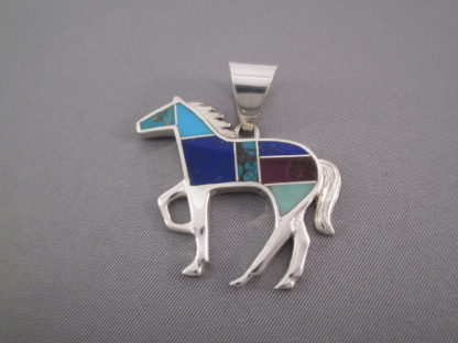 Inlaid Multi-Stone Horse Pendant – Larger