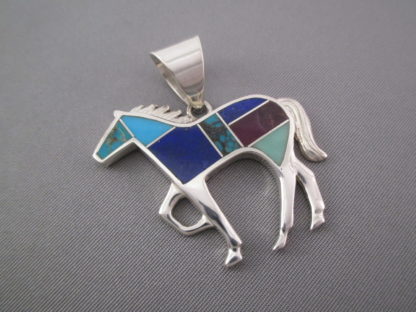 Inlaid Multi-Stone Horse Pendant – Larger