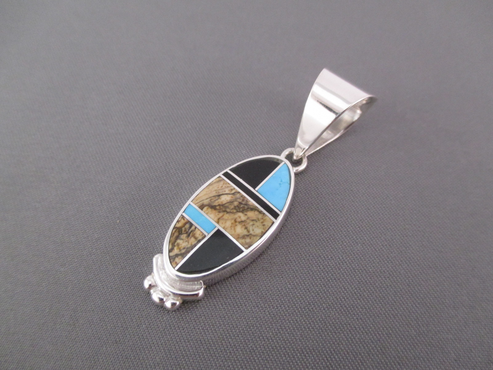 Inlay Pendant - Multi-Stone Inlay Pendant with Turquoise by Native American jewelry artist, Tim Charlie $140-