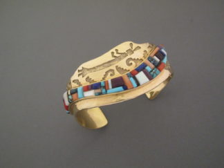 Multi-Stone Inlay Gold Bracelet - 14kt Gold 'Yei' design Cuff Bracelet with Multi-Stone Inlay by Navajo jewelry artist, Ervin Haskie $4,500-