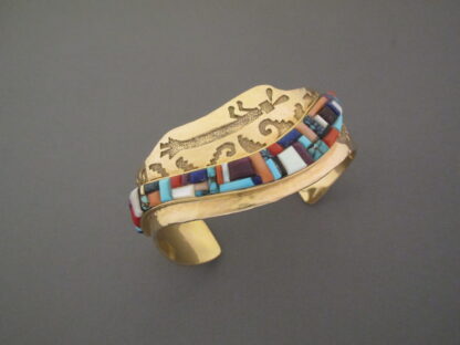 Multi-Stone Inlay Gold Bracelet by Ervin Haskie