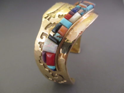 Multi-Stone Inlay Gold Bracelet by Ervin Haskie