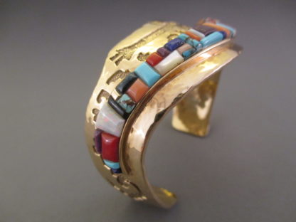 Multi-Stone Inlay Gold Bracelet by Ervin Haskie