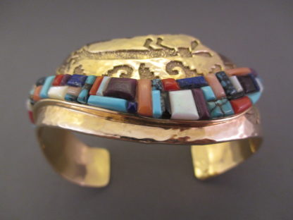 Multi-Stone Inlay Gold Bracelet by Ervin Haskie