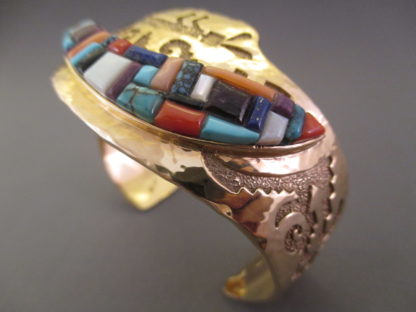 Multi-Stone Inlay Gold Bracelet by Ervin Haskie