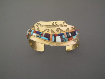 Multi-Stone Inlay Gold Bracelet by Ervin Haskie