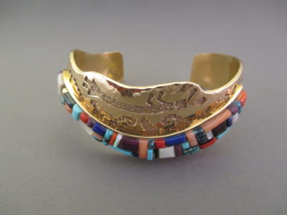 Multi-Stone Inlay Gold Bracelet by Ervin Haskie