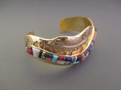 Multi-Stone Inlay Gold Bracelet by Ervin Haskie