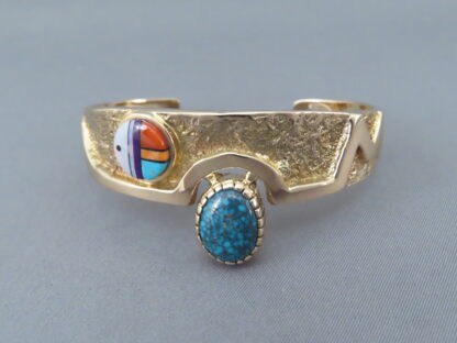 Lone Mountain Turquoise & 14kt Gold Bracelet by Wes Willie