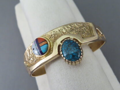 Lone Mountain Turquoise & 14kt Gold Bracelet by Wes Willie