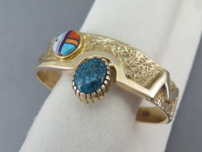 Lone Mountain Turquoise & 14kt Gold Bracelet by Wes Willie