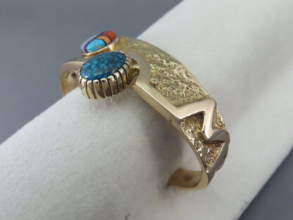 Lone Mountain Turquoise & 14kt Gold Bracelet by Wes Willie