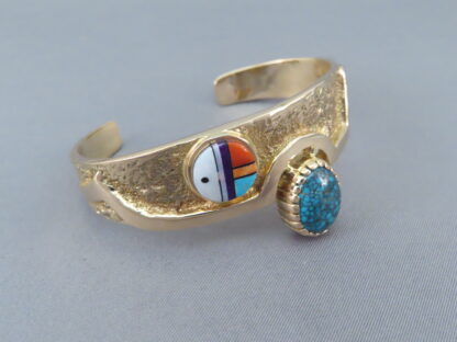 Lone Mountain Turquoise & 14kt Gold Bracelet by Wes Willie