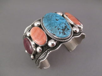 Turquoise & Spiny Oyster Shell Cuff Bracelet with Ithaca Peak Turquoise by Navajo jewelry artist, Guy Hoskie $765-
