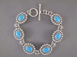 Sleeping Beauty Turquoise Link Bracelet by Native American jewelry artist, Artie Yellowhorse FOR SALE $595-