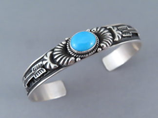 Narrow Sleeping Beauty Turquoise Cuff Bracelet by Navajo Indian jewelry artist, Tsosie Orville White FOR SALE $265-