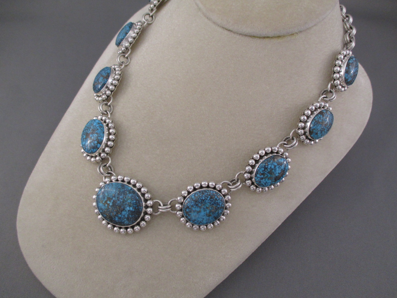 silver necklace with turquoise stone