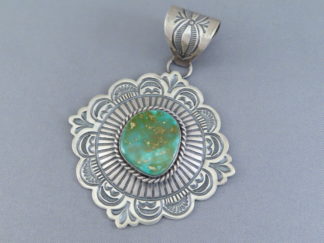 Royston Turquoise Pendant by Native American Navajo Indian jewelry artist, Arnold Blackgoat FOR SALE $875-