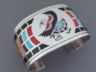 Zuni Jewelry - Eagle Dancer Inlay Cuff Bracelet by Zuni Indian jewelry artists, Dennis & Nancy Edaakie FOR SALE $995-
