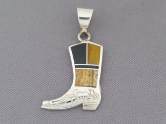 Multi-Stone Inlay Cowgirl Boot Pendant by Native American (Navajo) Jewelry artist, Pete Chee $120- FOR SALE