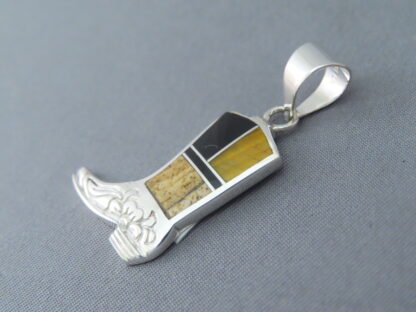 Multi-Stone Inlay ‘Cowboy Boot’ Pendant