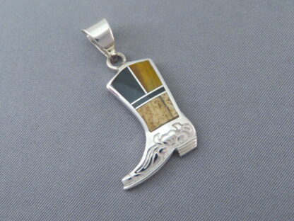 Multi-Stone Inlay ‘Cowboy Boot’ Pendant