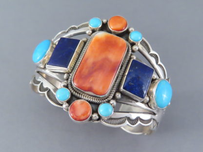 Colorful Spiny Oyster Shell & Sleeping Beauty Turquoise Multi-Stone Cuff Bracelet