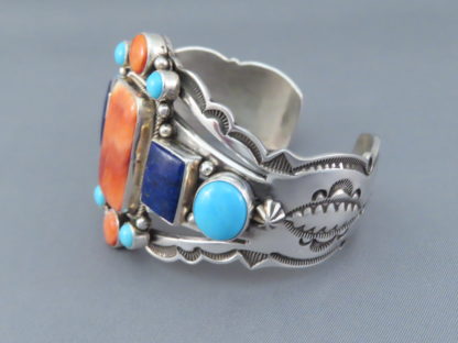 Colorful Spiny Oyster Shell & Sleeping Beauty Turquoise Multi-Stone Cuff Bracelet