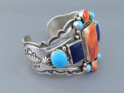 Colorful Spiny Oyster Shell & Sleeping Beauty Turquoise Multi-Stone Cuff Bracelet