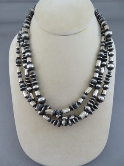 Oxidized Sterling Silver Bead Necklace (3-Strand Multi-Shaped)