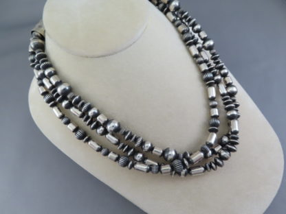 Oxidized Sterling Silver Bead Necklace (3-Strand Multi-Shaped)
