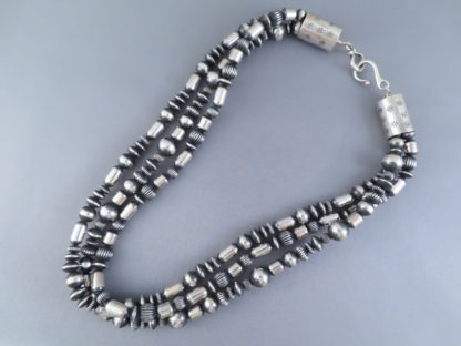 Oxidized Sterling Silver Bead Necklace (3-Strand Multi-Shaped)