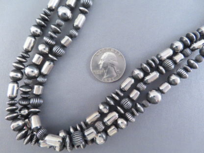 Oxidized Sterling Silver Bead Necklace (3-Strand Multi-Shaped)