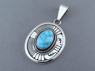 Turquoise Jewelry - Kingman Turquoise Pendant by Native American Indian jeweler, Leonard Nez FOR SALE $595-
