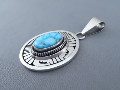 Kingman Turquoise & Sterling Silver Pendant by Leonard Nez