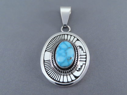 Kingman Turquoise & Sterling Silver Pendant by Leonard Nez