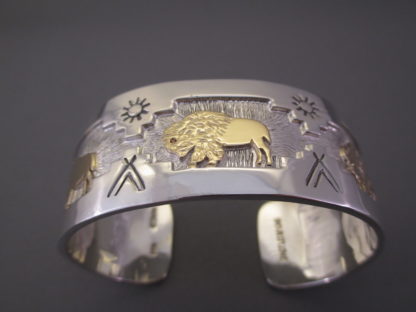 Fortune Huntinghorse 14kt Gold Overlay Cuff Bracelet featuring BISON