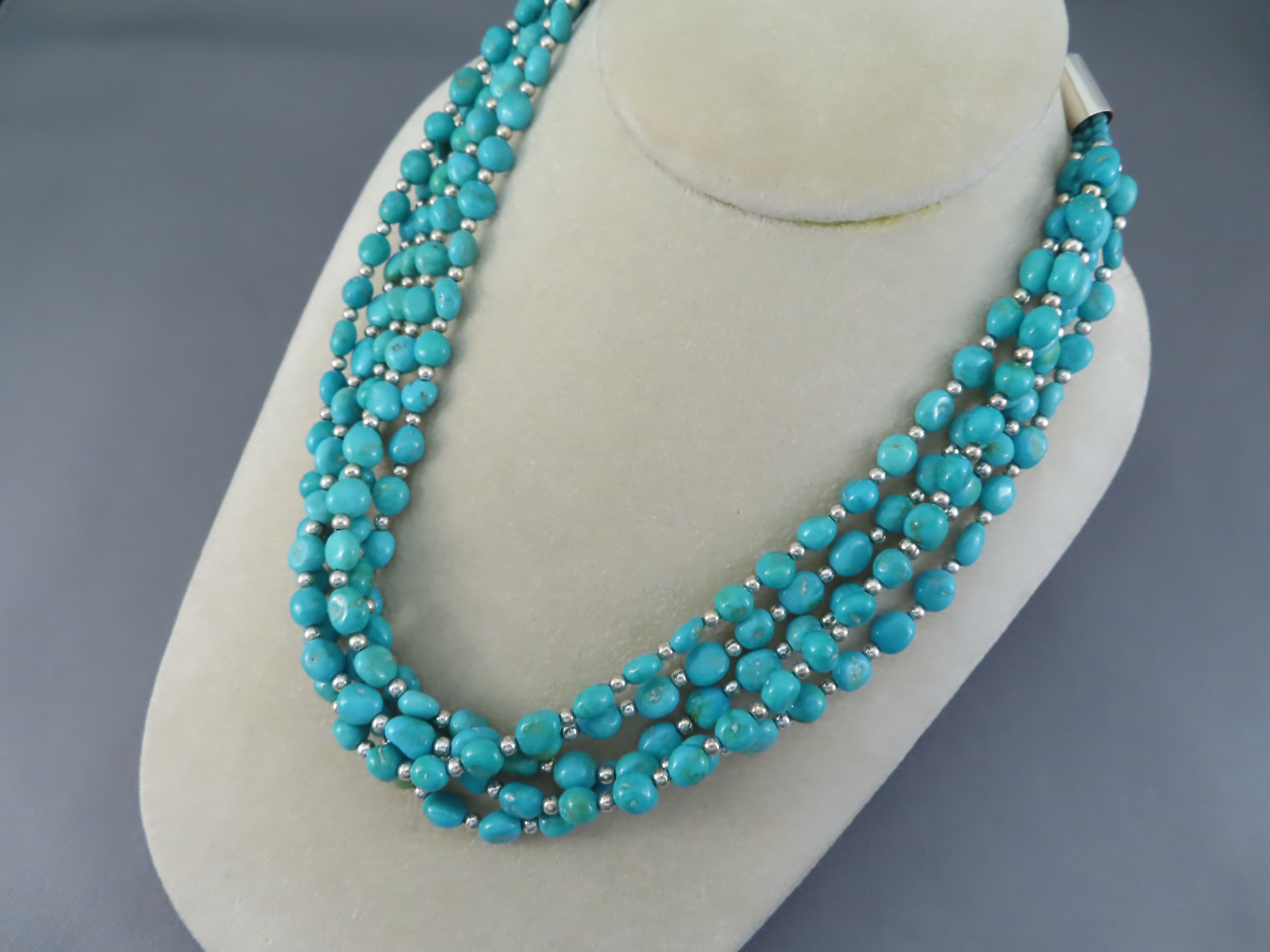 Shop Turquoise Jewelry - Five-Strand Kingman Turquoise Necklace by Native American jeweler, Desiree Yellowhorse FOR SALE $1,065-