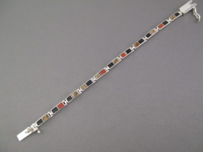 Multi-Stone Inlay Link Bracelet with Coral (more narrow)