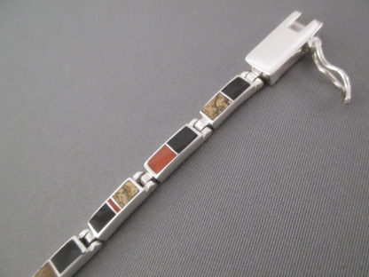 Multi-Stone Inlay Link Bracelet with Coral (more narrow)