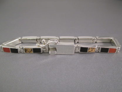 Multi-Stone Inlay Link Bracelet with Coral (more narrow)