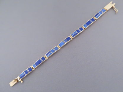 Gold & Lapis Inlay Link Bracelet (Wider)