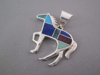 Inlaid Multi-Stone Horse Pendant – Larger