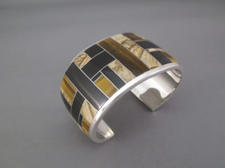 Impressive WIDE Multi-Stone Inlay Cuff Bracelet by Native American Jeweler, Charles Willie FOR SALE $1,050-