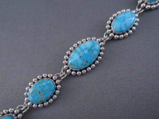 Turquoise Jewelry - Kingman Turquoise Link Bracelet by Native American jeweler, Artie Yellowhorse FOR SALE $1,035-