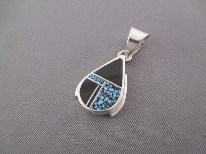Black Jade & Turquoise Inlay Pendant (smaller teardrop)